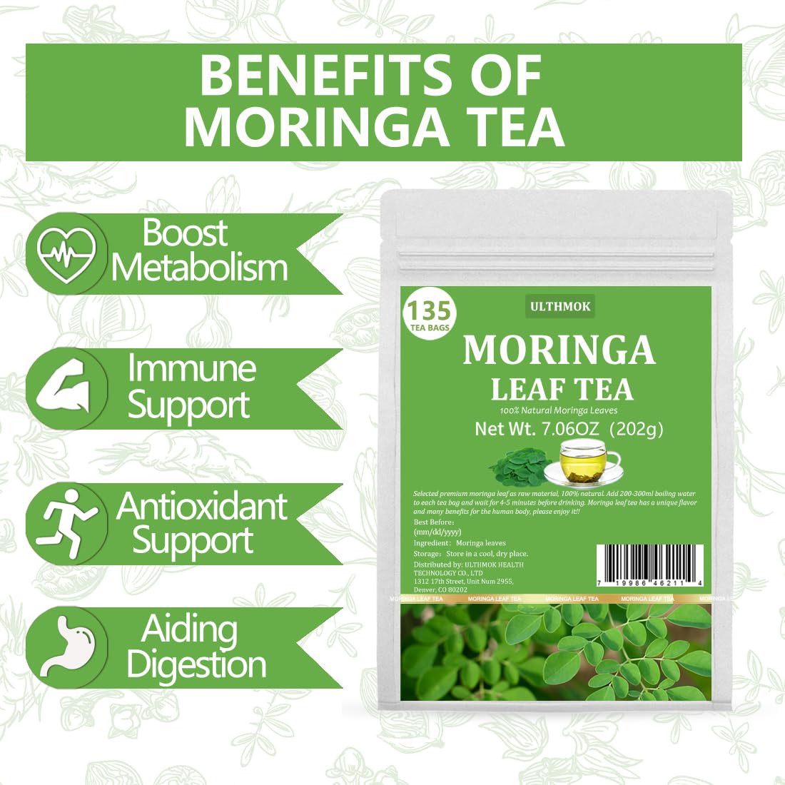 ULTHMOK iced moringa pitcher chilled for refreshing cold steep benefit