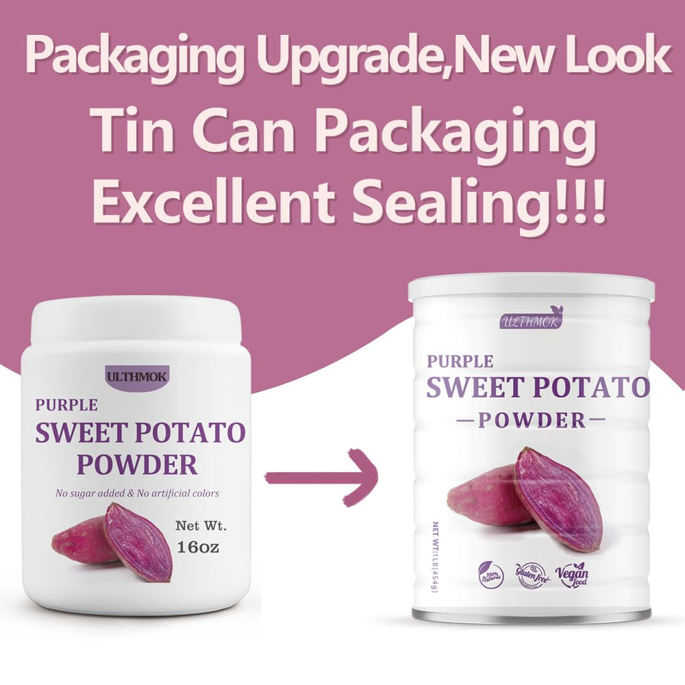 ULTHMOK close-up of fine purple sweet potato powder texture, shows smooth blendability