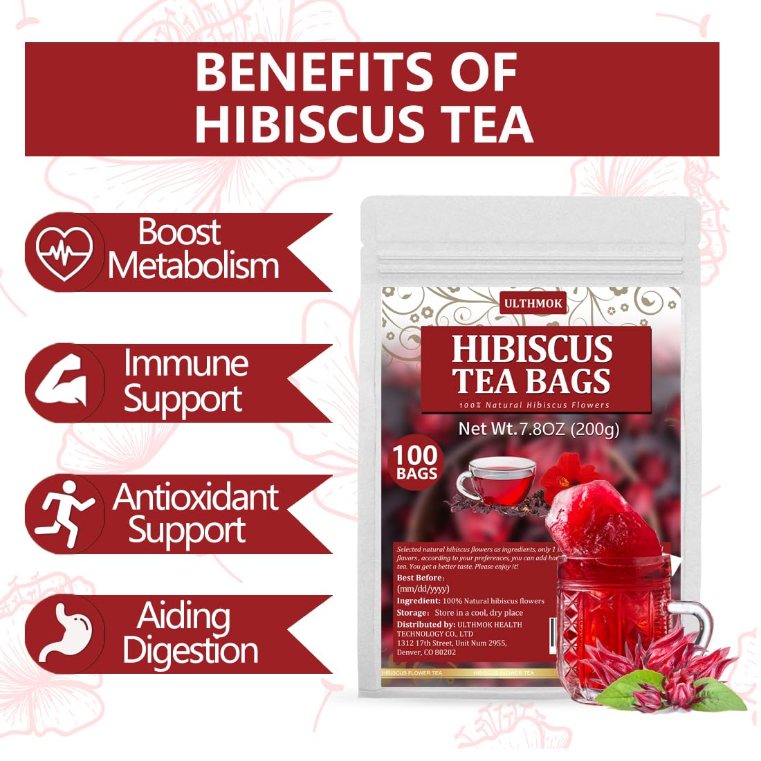 ULTHMOK tea bag material label emphasizing food-grade paper and safety