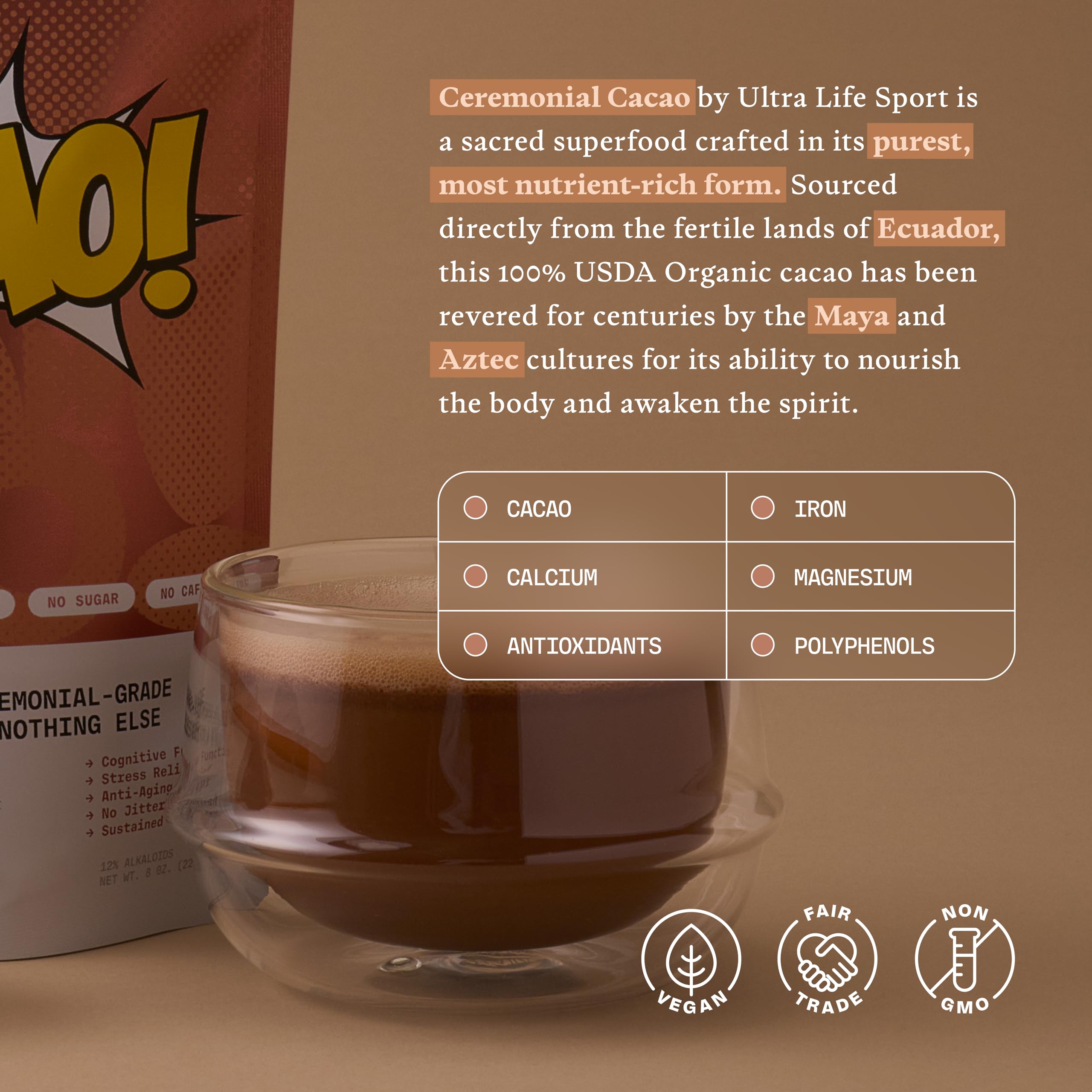 Ultra Life Sport cacao powder with baking ingredients illustrating culinary use
