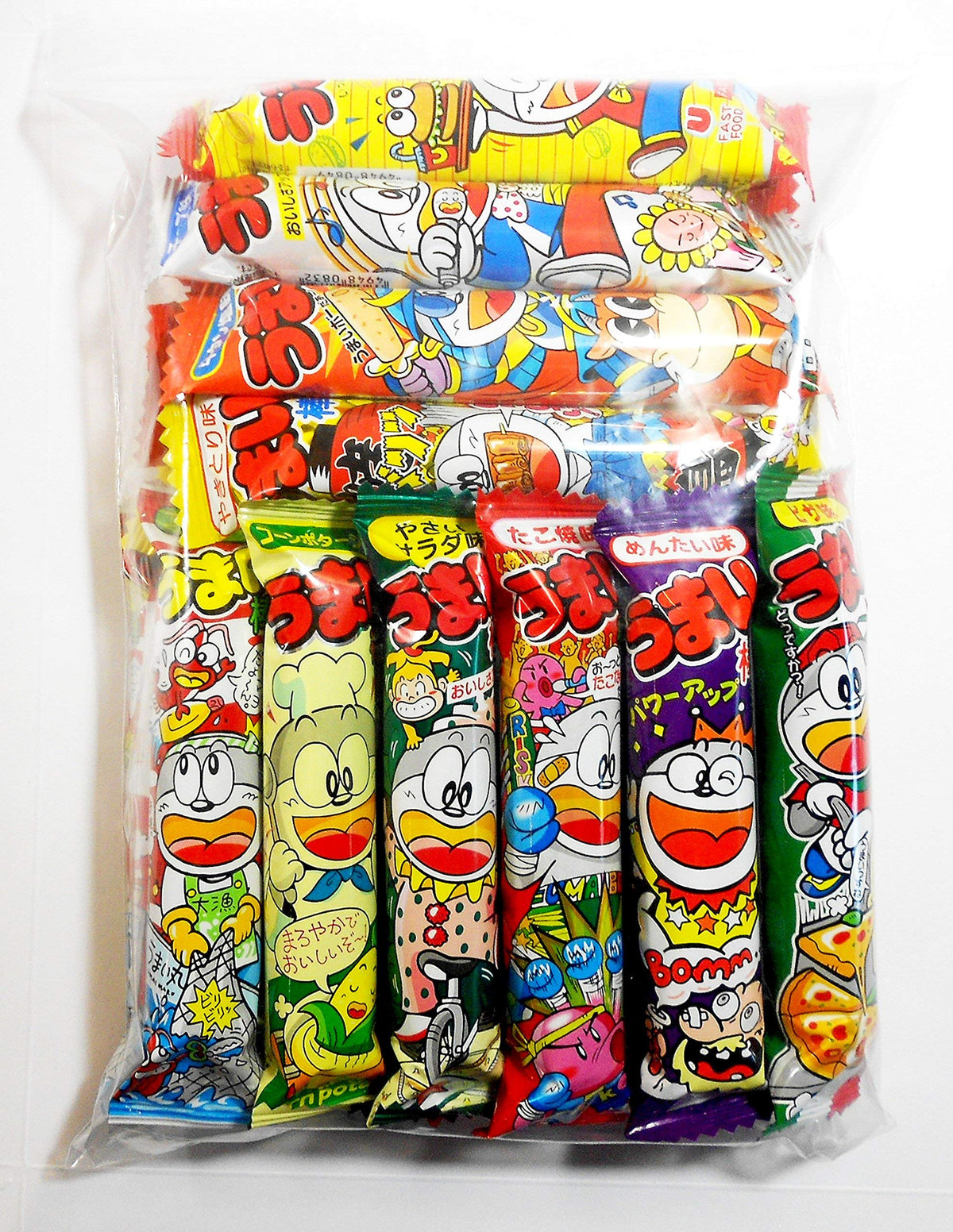 UMAIBO front packaging showing variety pack and clear flavor icons for quick choice