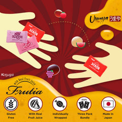 umaya Kasugai Fruita hand holding pieces to show scale and easy portable snacking benefit
