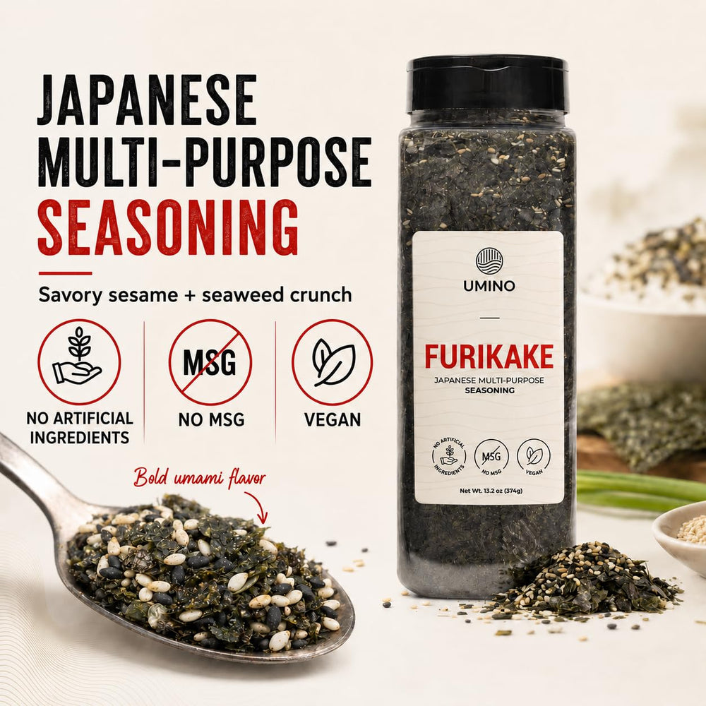Umino furikake XL open tub revealing texture and ingredients for freshness