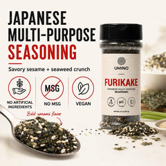 Umino open jar texture close-up highlighting sesame and nori pieces for crunchy flavor