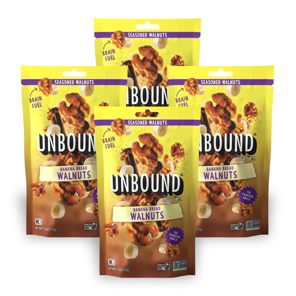 UNBOUND front packaging showing banana bread walnuts and benefits
