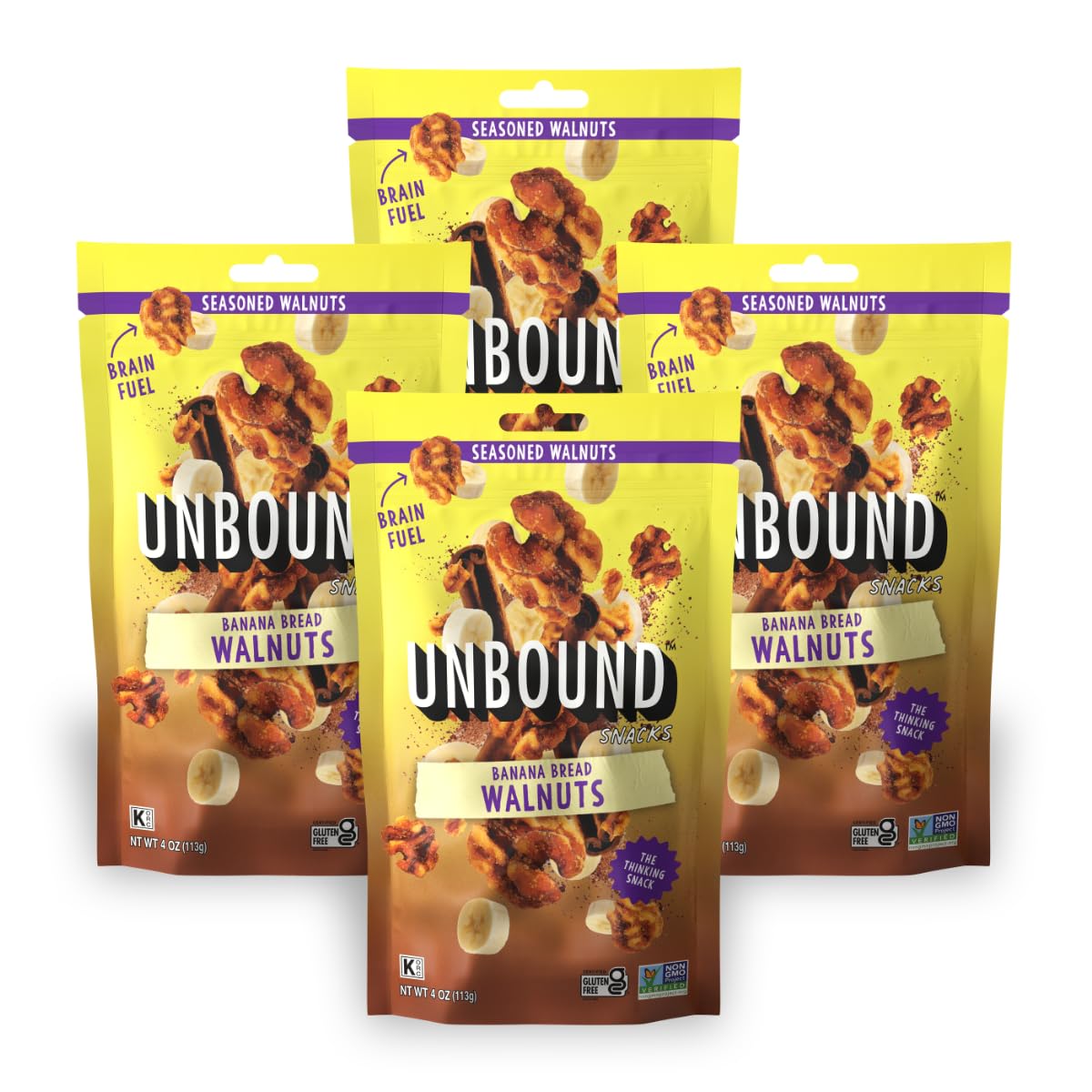 UNBOUND front packaging showing banana bread walnuts and benefits