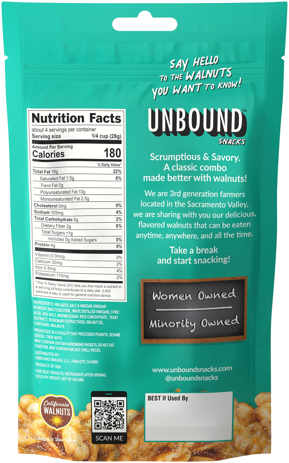 UNBOUND close-up of seasoned walnut halves highlighting crunchy texture and flavor