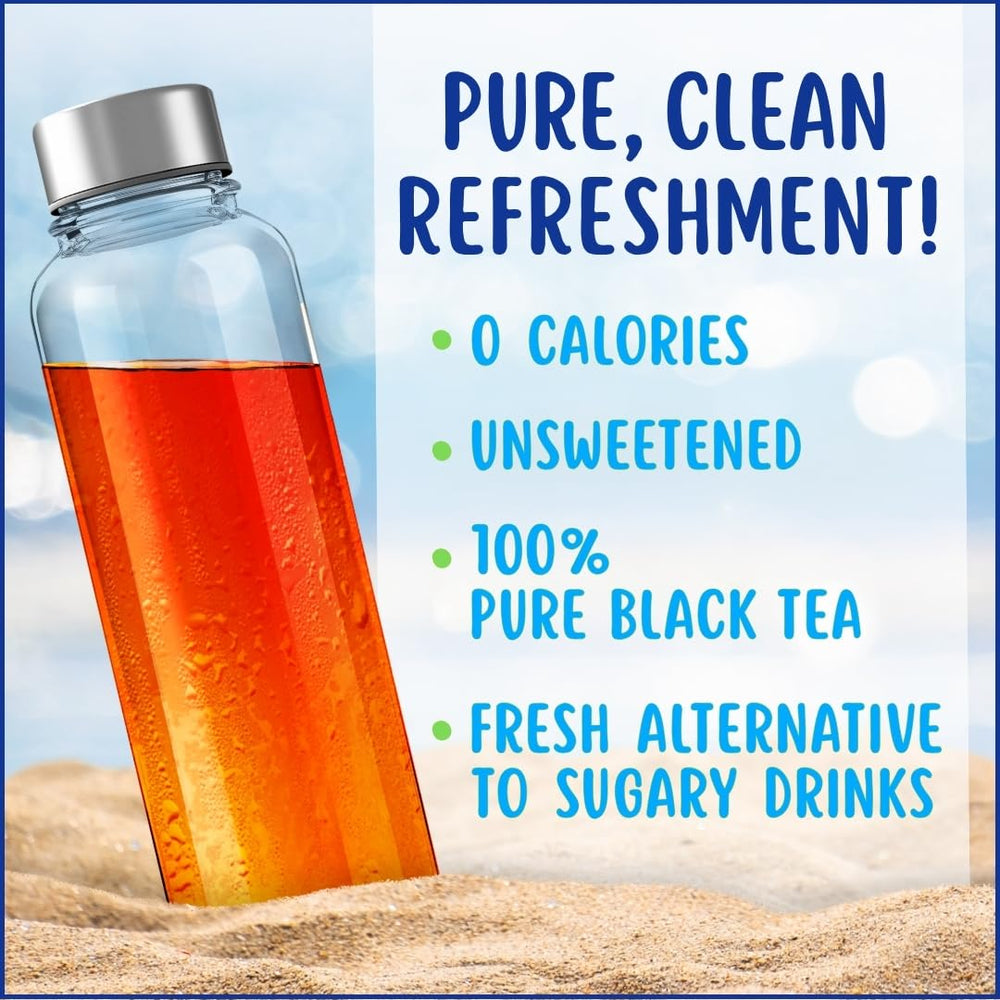 Unbrewed Planet single stick pack held upright demonstrating spill-free pour into bottles