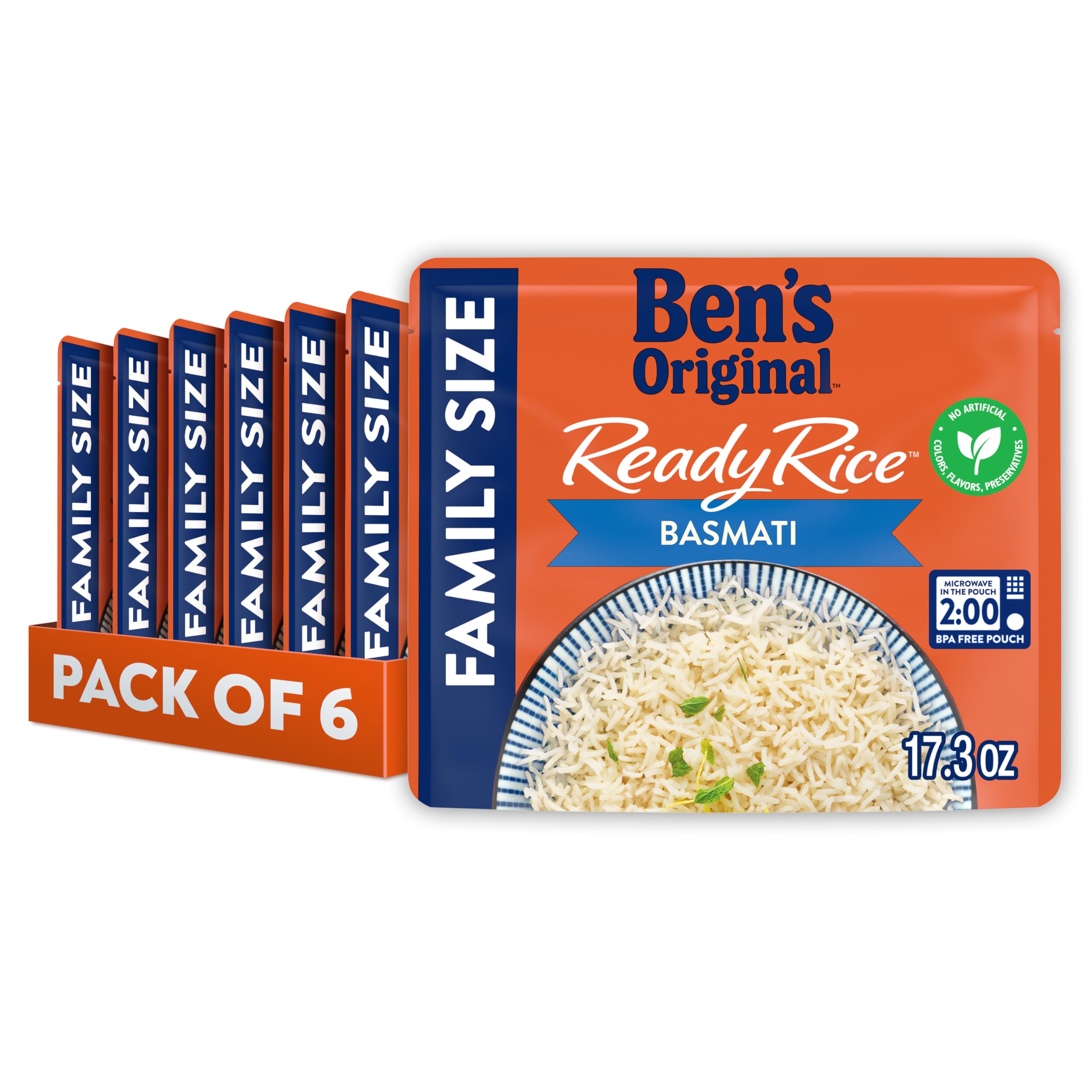 UNCLE BEN'S family pack front view showing six 17.3 oz pouches and quick convenience