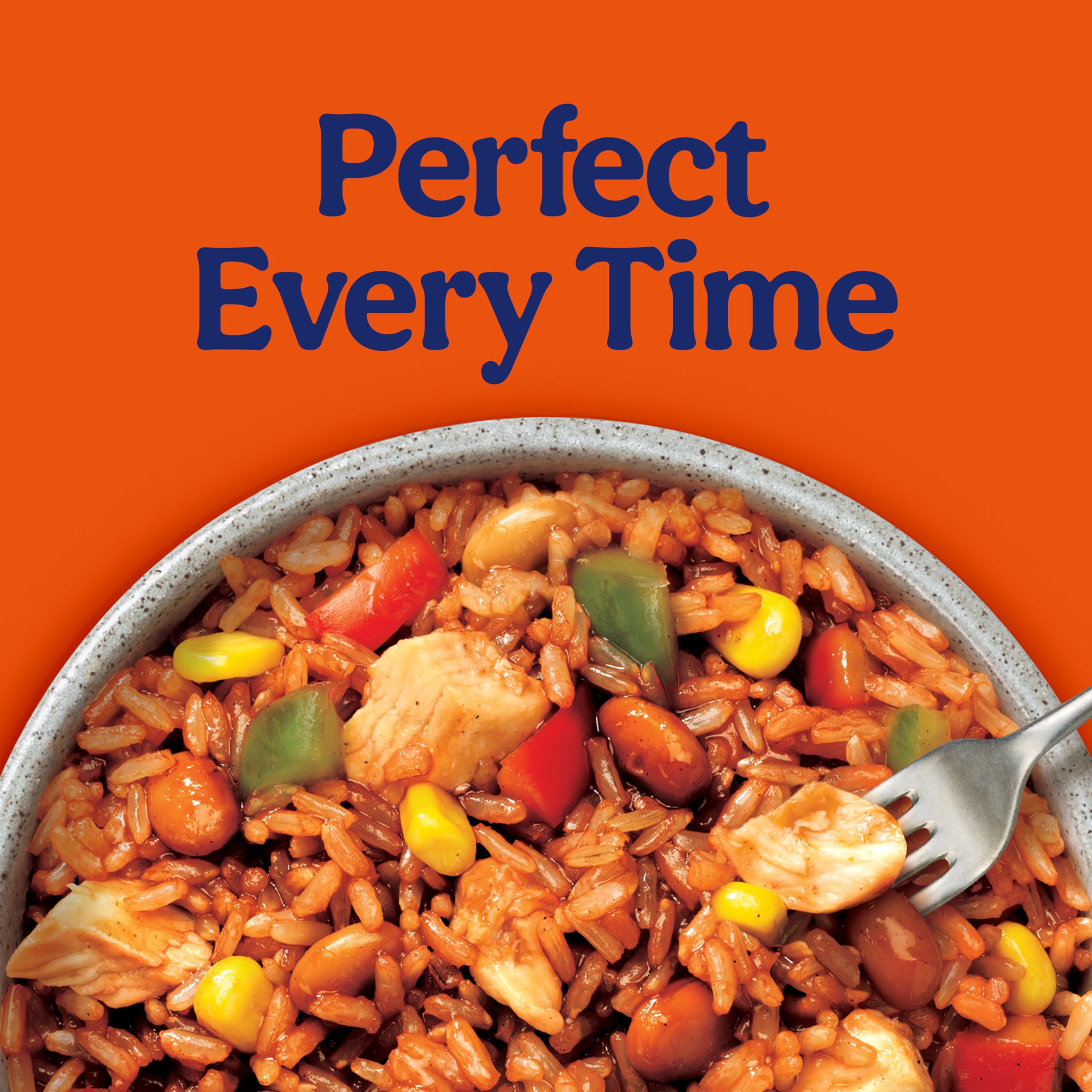 UNCLE BEN'S opened bowl top view showing rice, chicken, and vegetables ready to eat