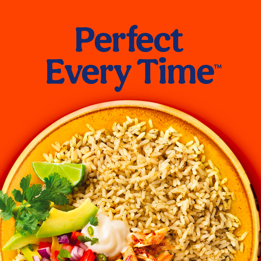 UNCLE BEN'S opened pouch with steaming rice ready to serve fast