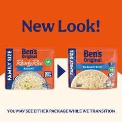 UNCLE BEN'S pouch close-up displaying texture of cooked basmati rice and ready-to-serve ease