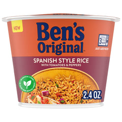 UNCLE BEN'S front packaging showing single-serve Spanish Style rice cup, convenient portability