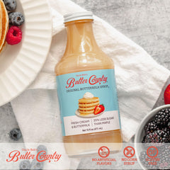 Close-up of Uncle Bob's Butter Country syrup texture highlighting smooth, creamy consistency
