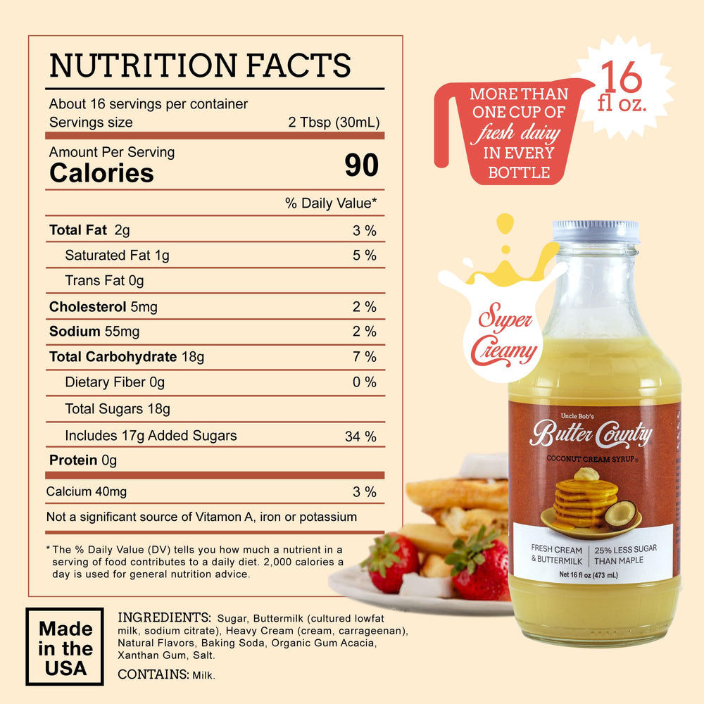 Uncle Bob's Butter Country label detail highlighting ingredients and no artificial flavors