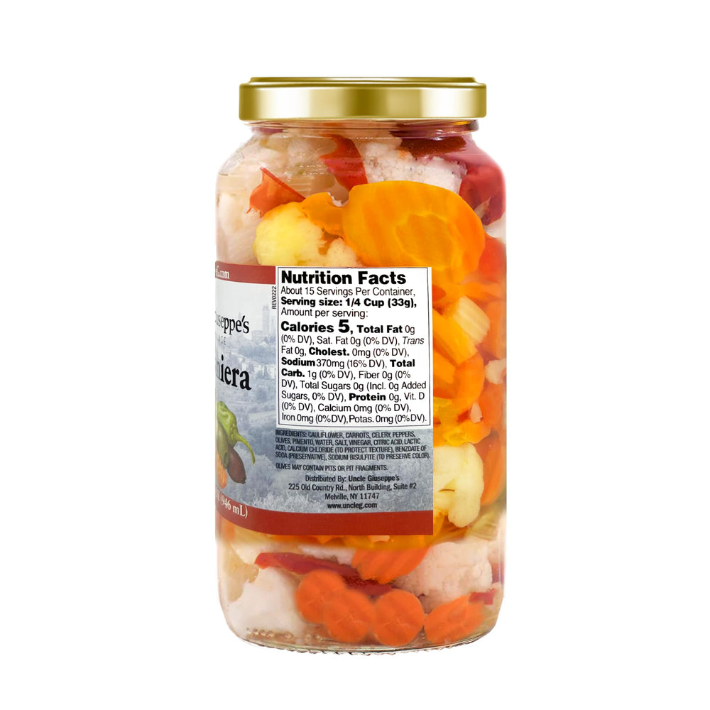 Uncle Giuseppe's close-up of pickled vegetables highlighting crisp texture and color