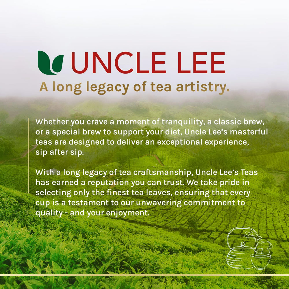Uncle Lee's tea box on kitchen counter, lifestyle ease for home and travel