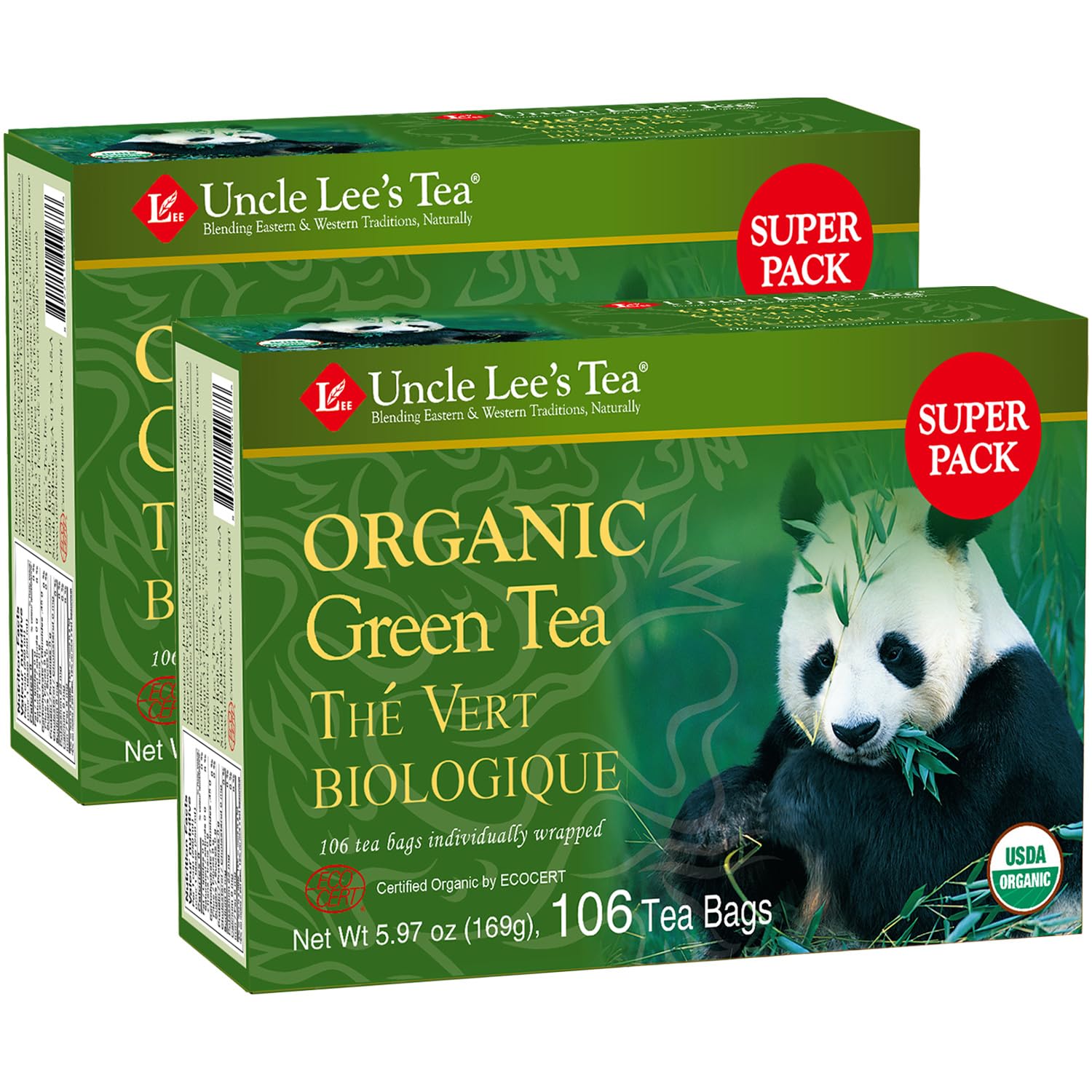Uncle Lee's front packaging showing 2-pack and 106-count convenience