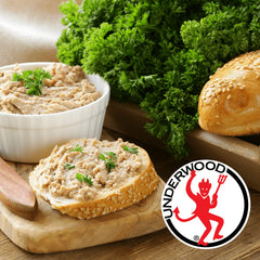 Underwood chicken spread pack of cans next to ruler for scale, ideal for storage planning