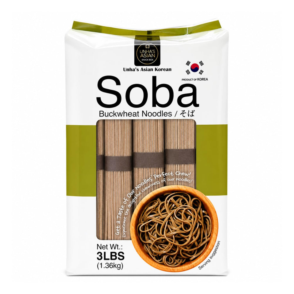 UNHA'S ASIAN SNACK BOX front pack showing 48 oz value size and labeling benefit