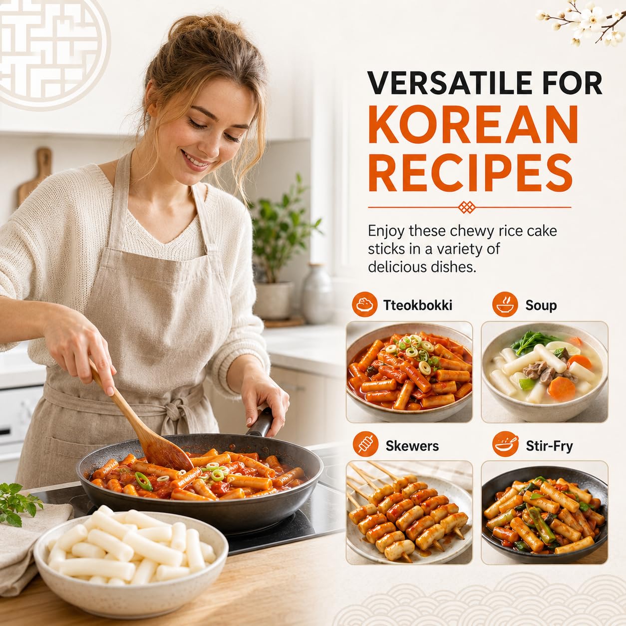 UNHA'S Korean food night table featuring rice cakes as the centerpiece for gatherings