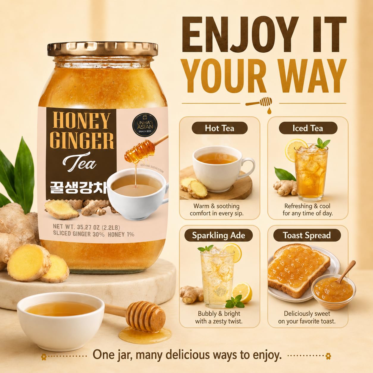UNHA'S ASIAN SNACK BOX label close-up showing ingredient clarity and Korean origin