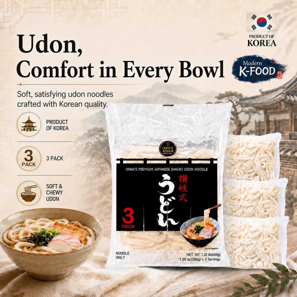 UNHA'S ASIAN SNACK BOX udon with tempura and egg highlighting pairing options