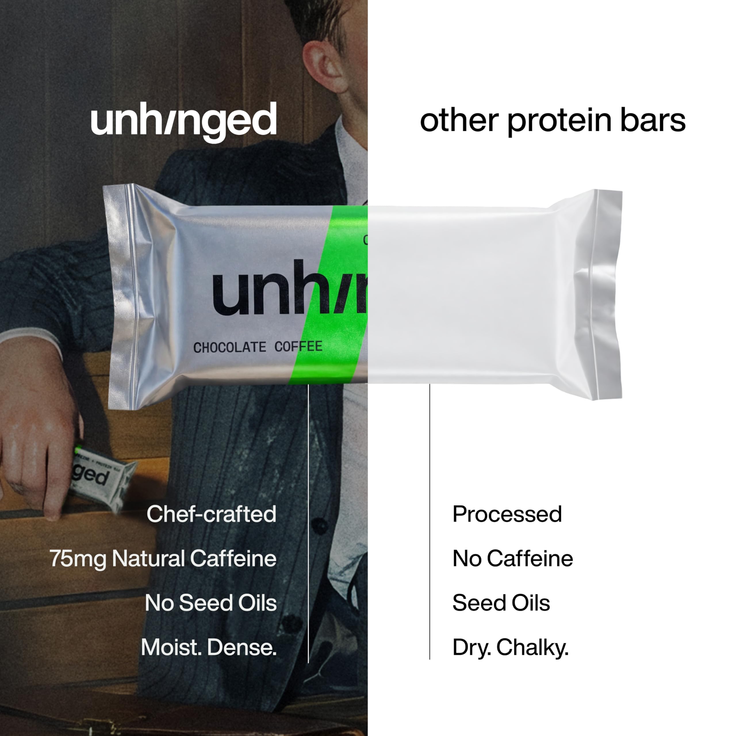Unhinged bar in hand for scale, demonstrating convenient on-the-go portion