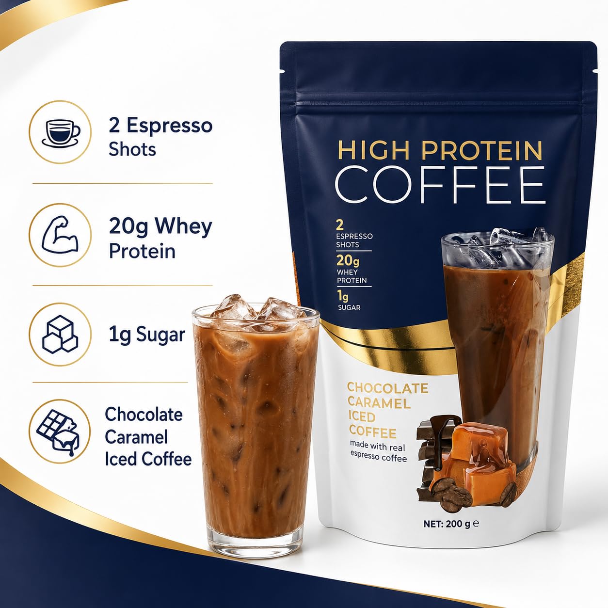 UNIQBITE on breakfast table showing portable protein coffee for busy mornings