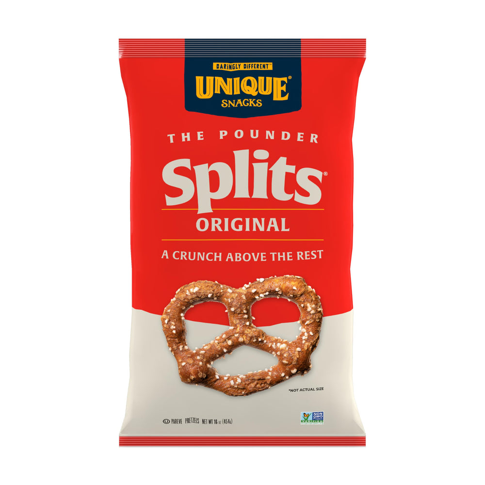 Unique pretzels front packaging showing brand and pack of 12 for easy grabbing