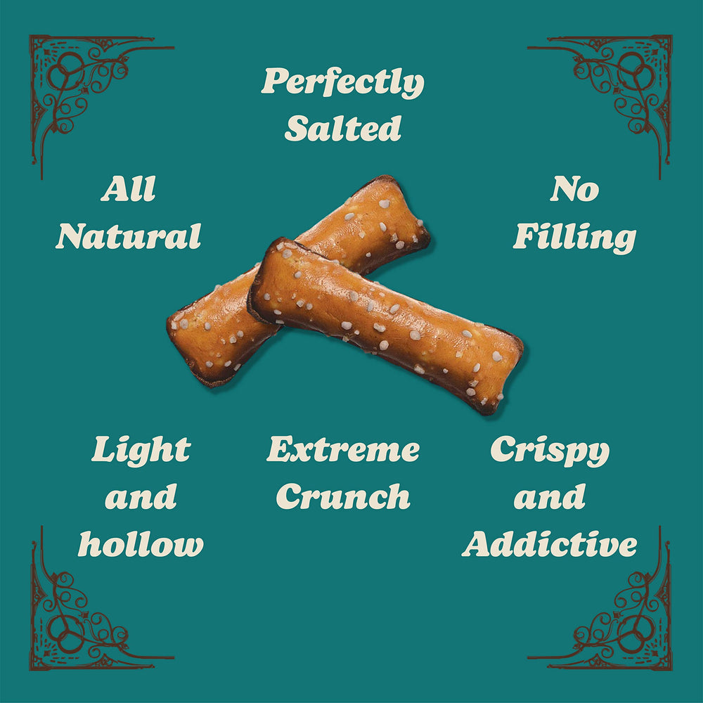 Unique Snacks close-up of hollow pretzel shell texture highlighting crispness and light bite