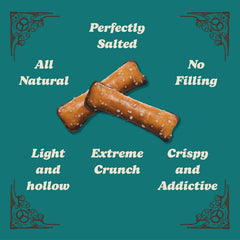 Unique Snacks close-up of hollow pretzel shell texture highlighting crispness and light bite