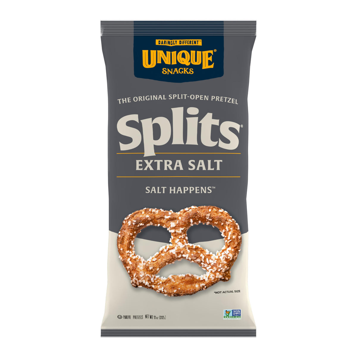 Unique Snacks front packaging showing six-pack and kosher badge, highlights convenience