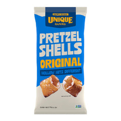 Unique Snacks front packaging showing three 10 oz bags and serving suggestion benefit