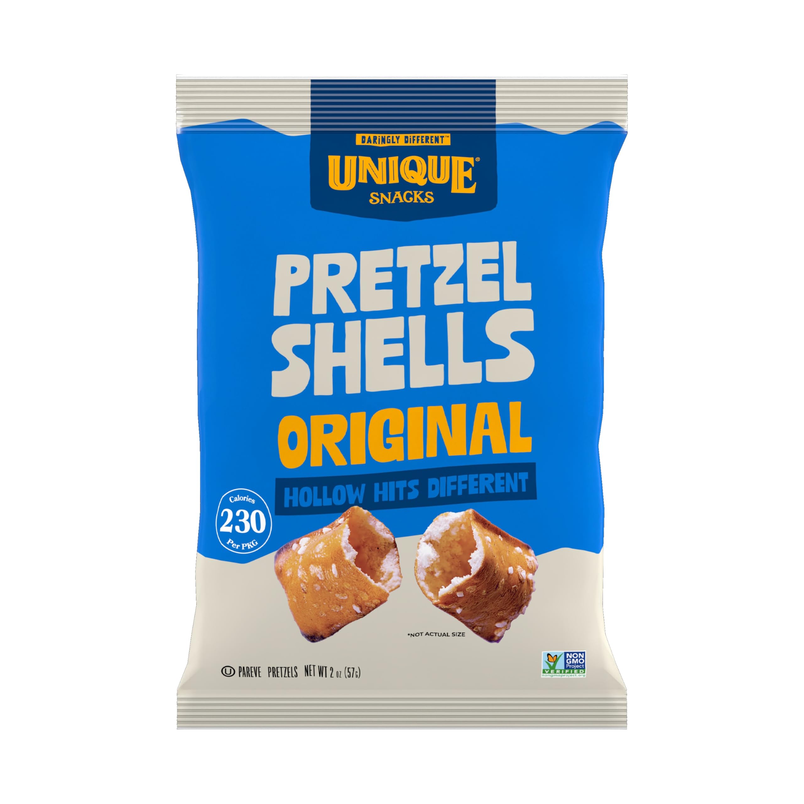 Unique Snacks front packaging showing 2 oz bag and brand for clear product ID