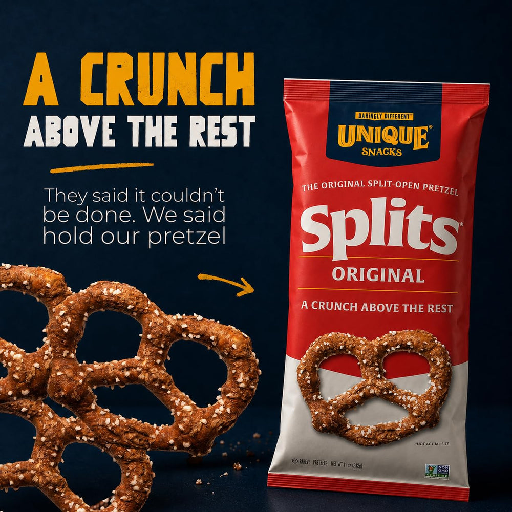 Unique Snacks close-up of split-open grooves highlighting crisp texture