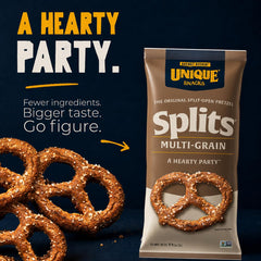 Unique Snacks pretzels served with hummus dip illustrating durability and dipping benefit