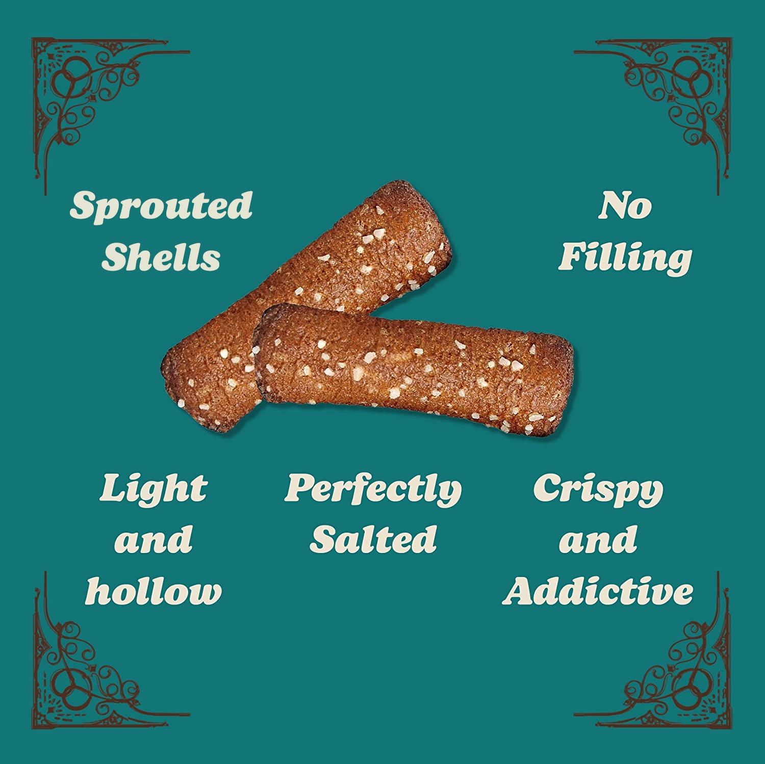 Unique Snacks close-up of sprouted shell texture illustrating crispness and delicate hollow interior