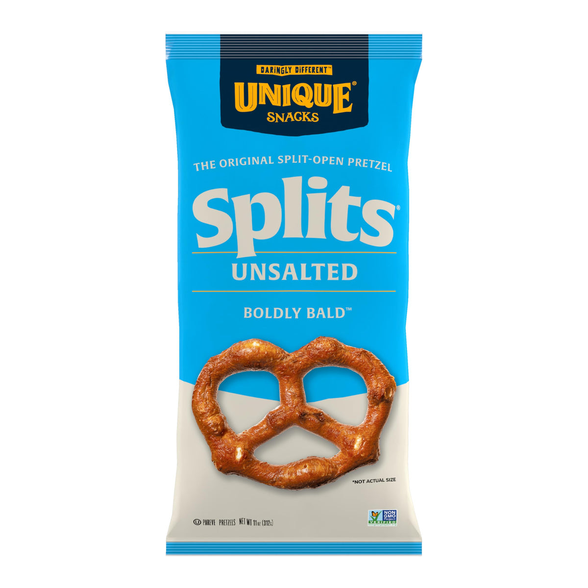 Unique Snacks front packaging showing bag and low-sodium benefit
