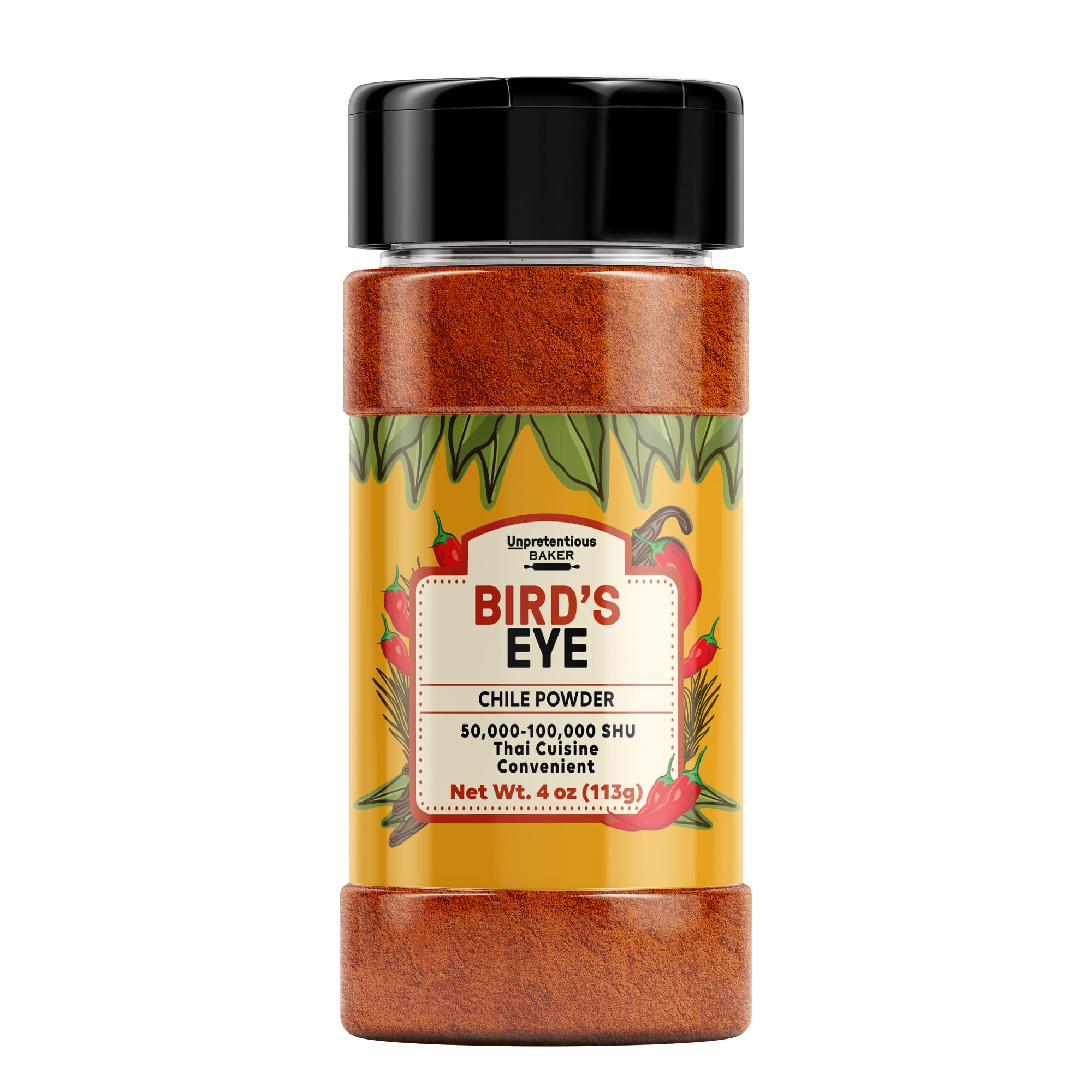 Unpretentious Bird's Eye powder front jar showing label and size for easy identification