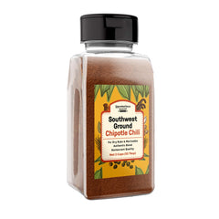 Unpretentious ground chipotle chile front jar showing label and 12 oz size for pantry convenience