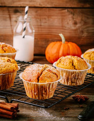 Unpretentious pumpkin powder texture close-up for easy measuring and blending