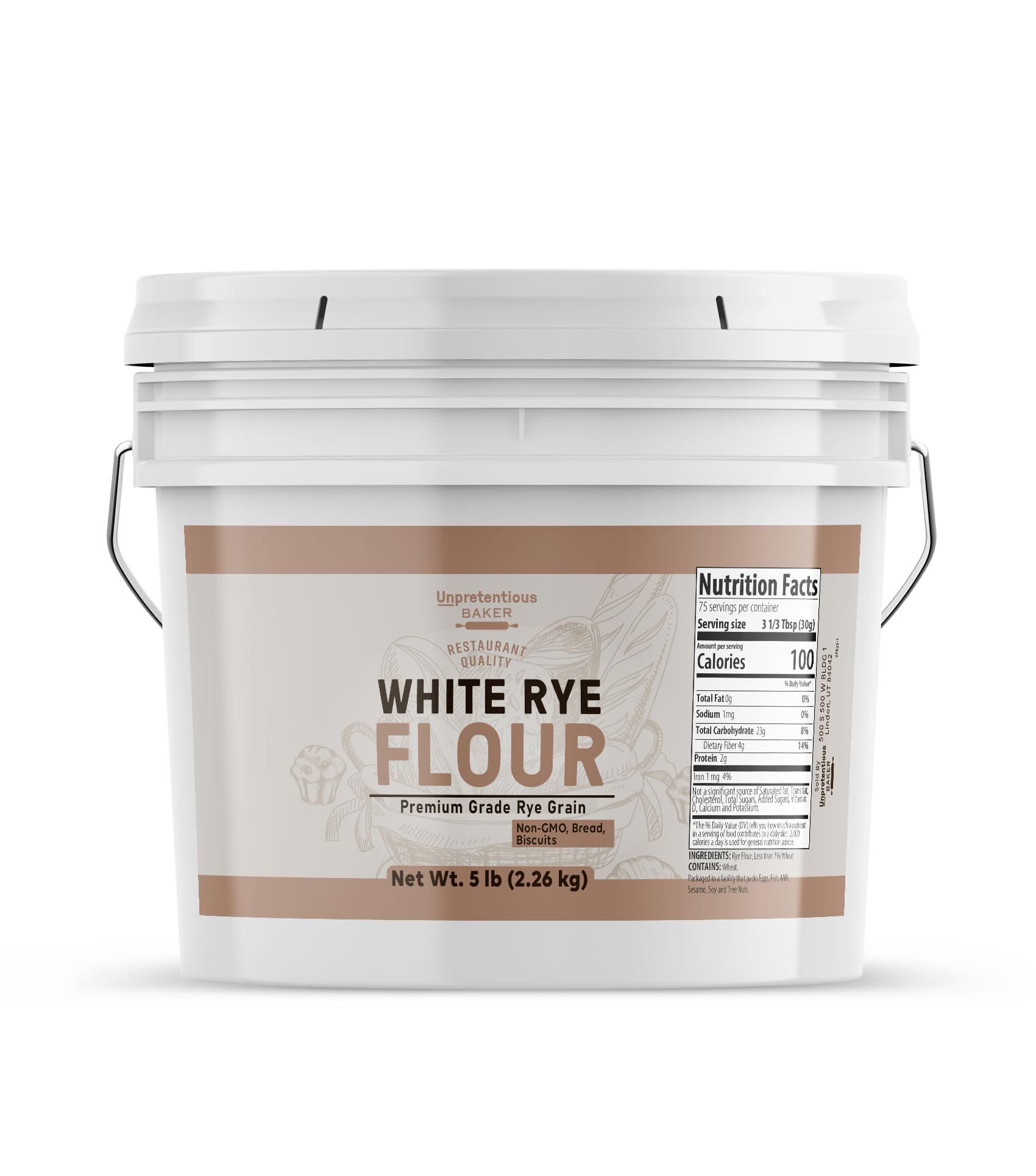 Unpretentious front packaging showing 5 lb bag and clear labeling for baking convenience