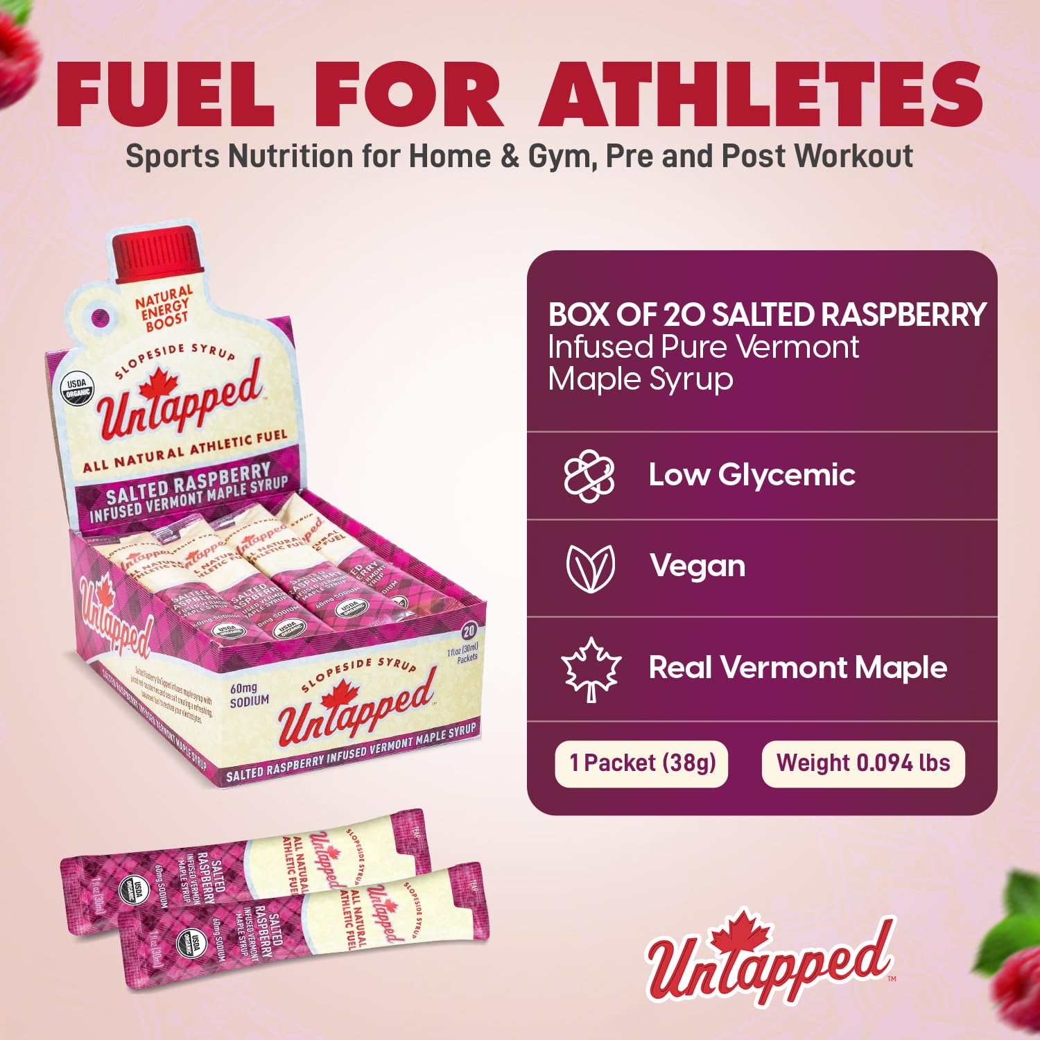 UnTapped label and ingredient list showing organic maple and raspberry transparency
