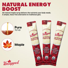 Pour of pure maple syrup texture from Untapped packet, natural fuel clarity benefit