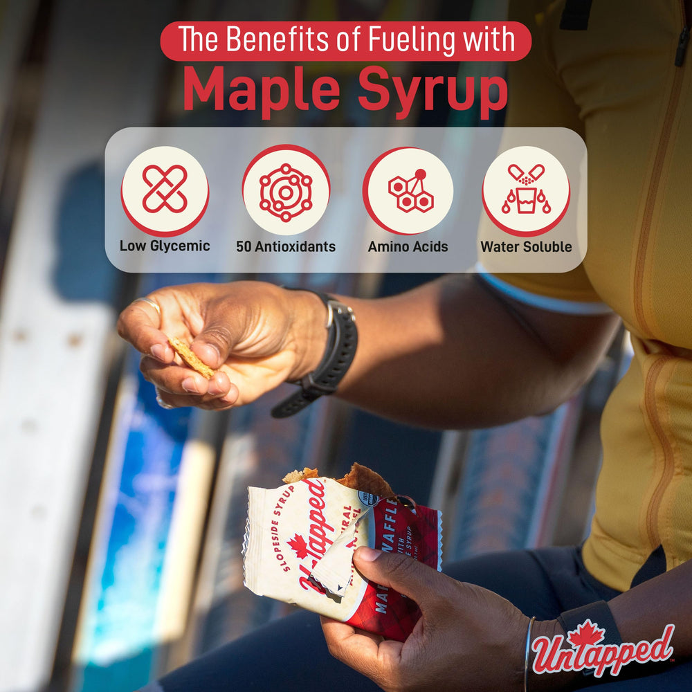 UnTapped single unwrapped waffle with visible maple filling for quick energy