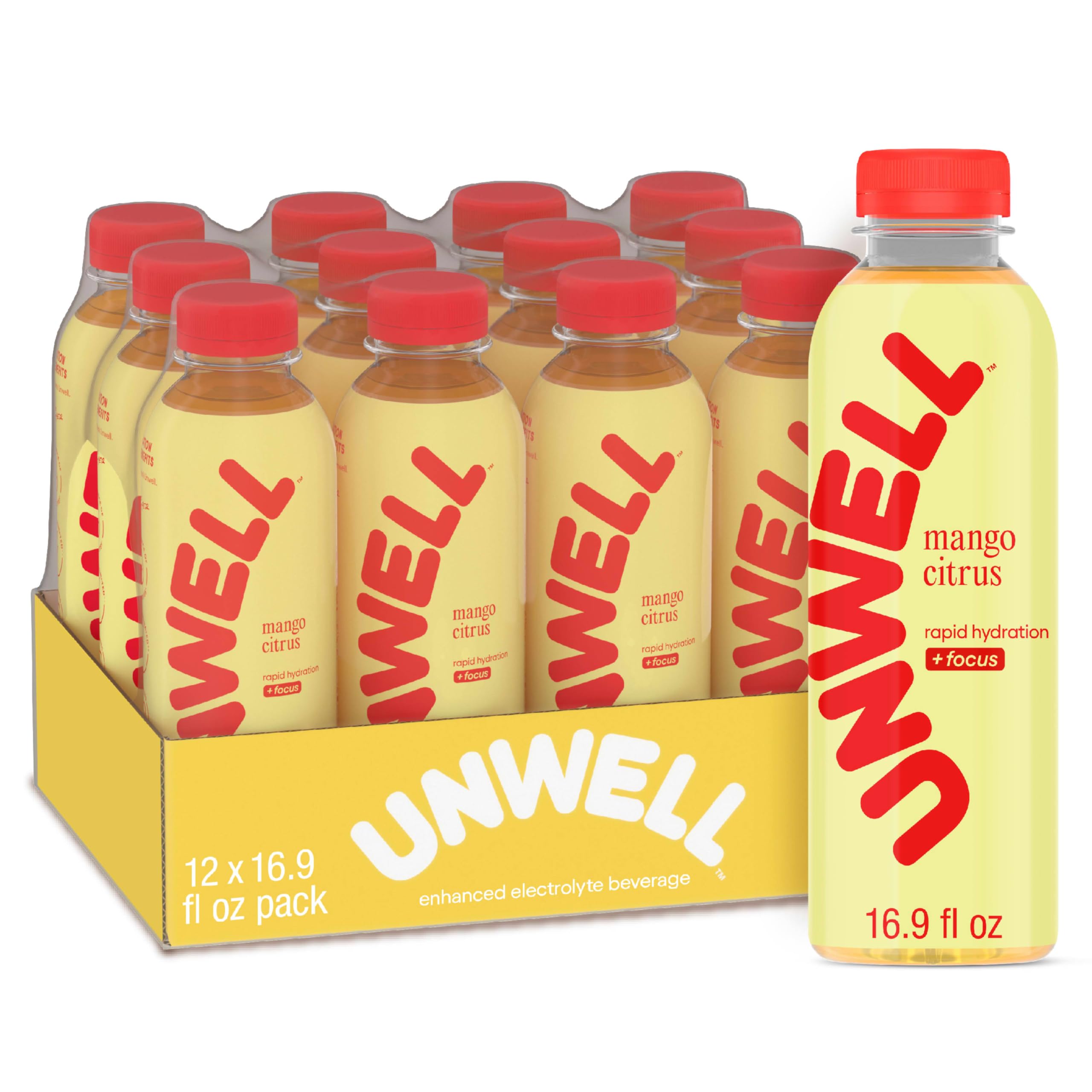 Unwell bottle front packaging showing mango citrus flavor and hydration benefits