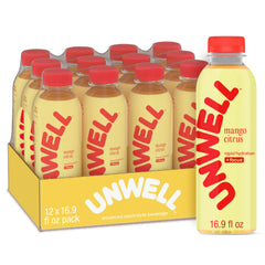 Unwell bottle front packaging showing mango citrus flavor and hydration benefits