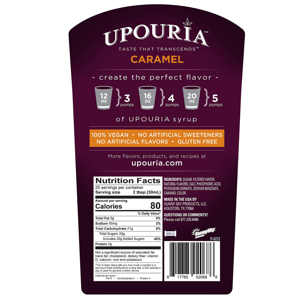 UPOURIA bottle with ingredient and dietary icons demonstrating vegan benefit