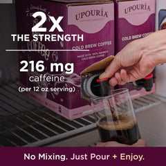 Upouria close-up pour spout illustrating fast, mess-free dispensing